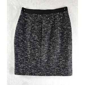 Ann Taylor Tweed Mini Pencil Skirt 2P Black White Weave Lined Career Mod Preppy